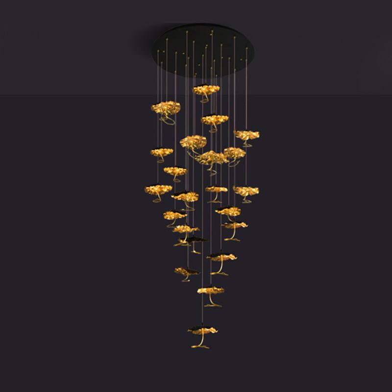 Modern Gold Moon Brass Aviary Constellation LED Chandelier with Metal Shards