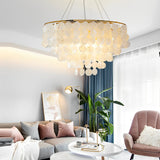 Modern Gold Nordic Chandelier with Round Shell Pieces and Electroplated Iron Frame