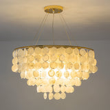 Modern Gold Nordic Chandelier with Round Shell Pieces and Electroplated Iron Frame