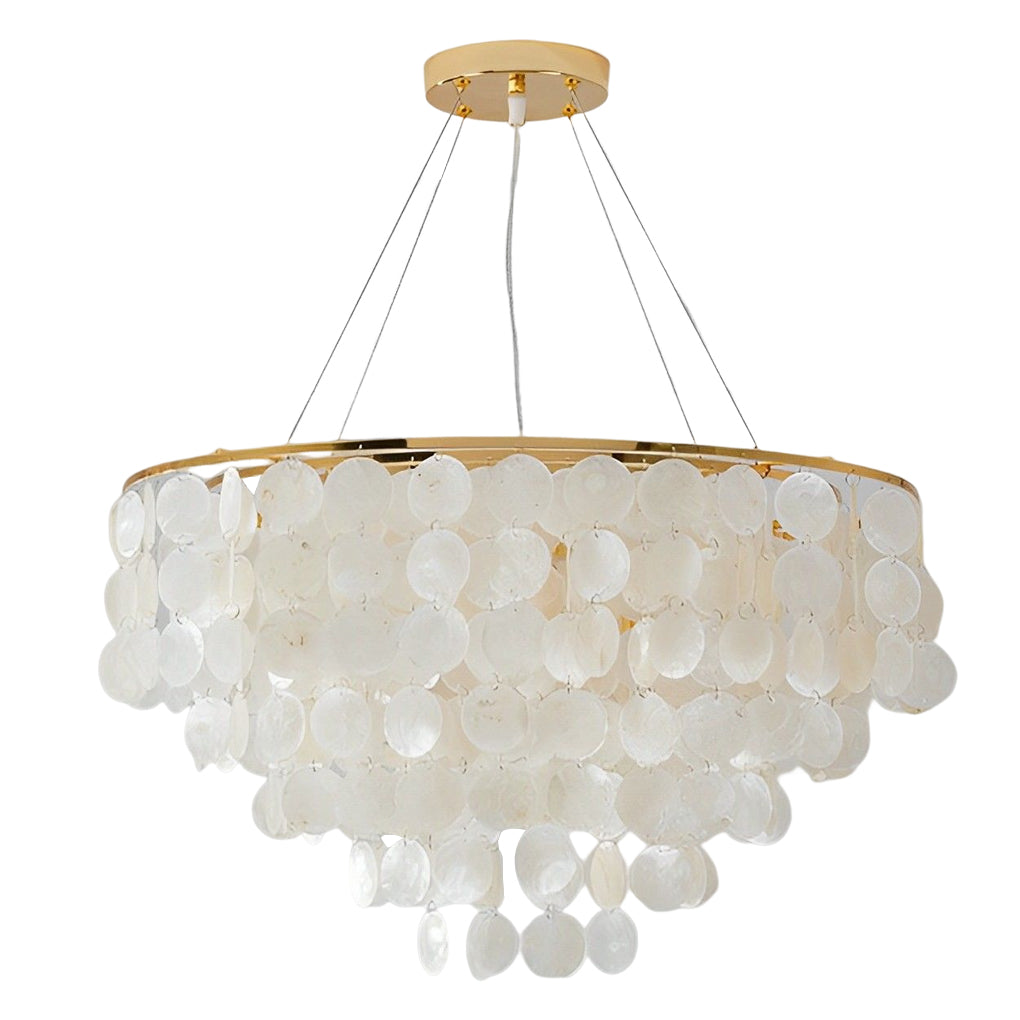 Modern Gold Nordic Chandelier with Round Shell Pieces and Electroplated Iron Frame