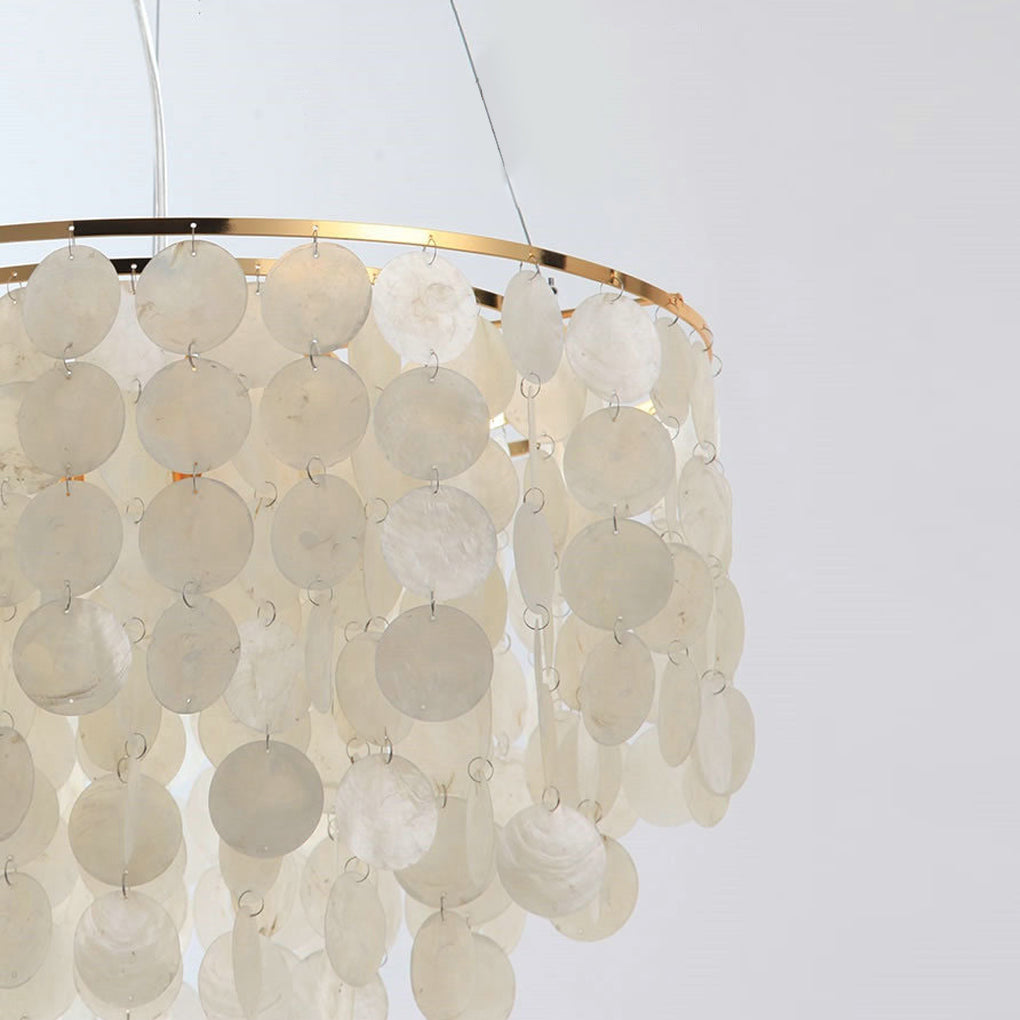 Modern Gold Nordic Chandelier with Round Shell Pieces and Electroplated Iron Frame