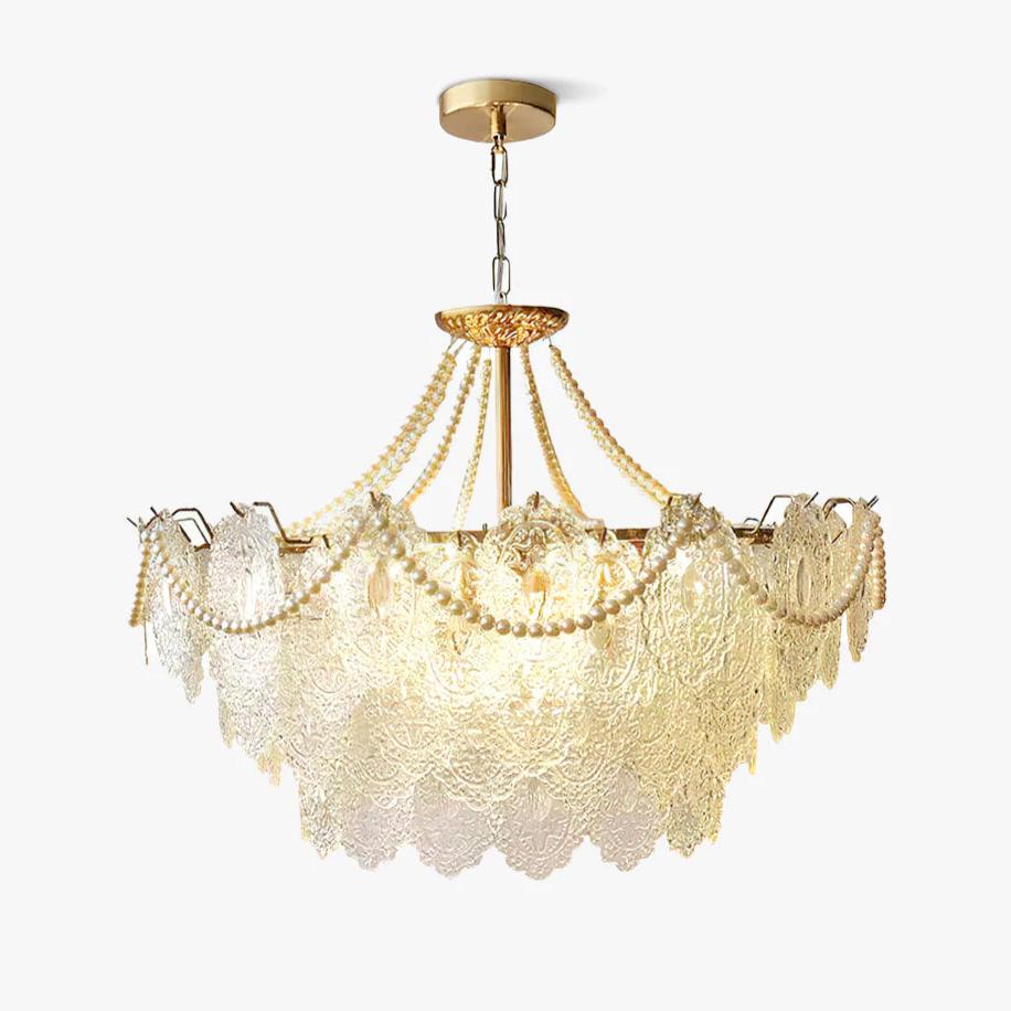 Modern Gold Pearl Glass Chandelier Luxury Globe Pendant Ceiling Light