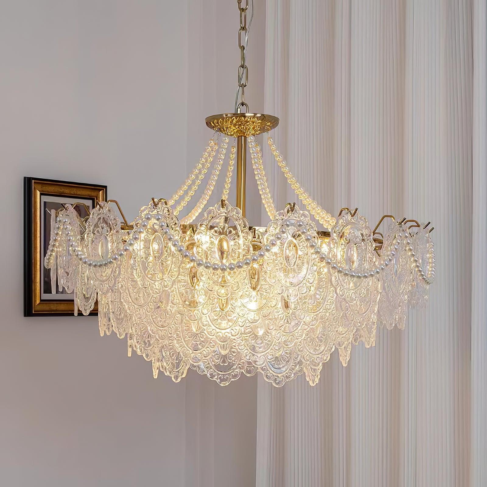 Modern Gold Pearl Glass Chandelier Luxury Globe Pendant Ceiling Light