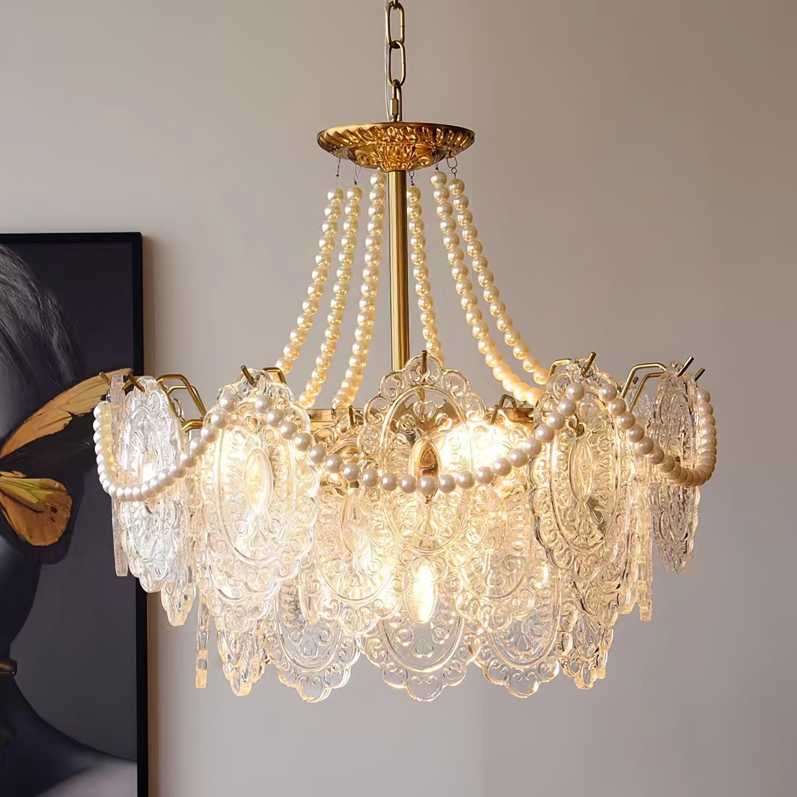 Modern Gold Pearl Glass Chandelier Luxury Globe Pendant Ceiling Light