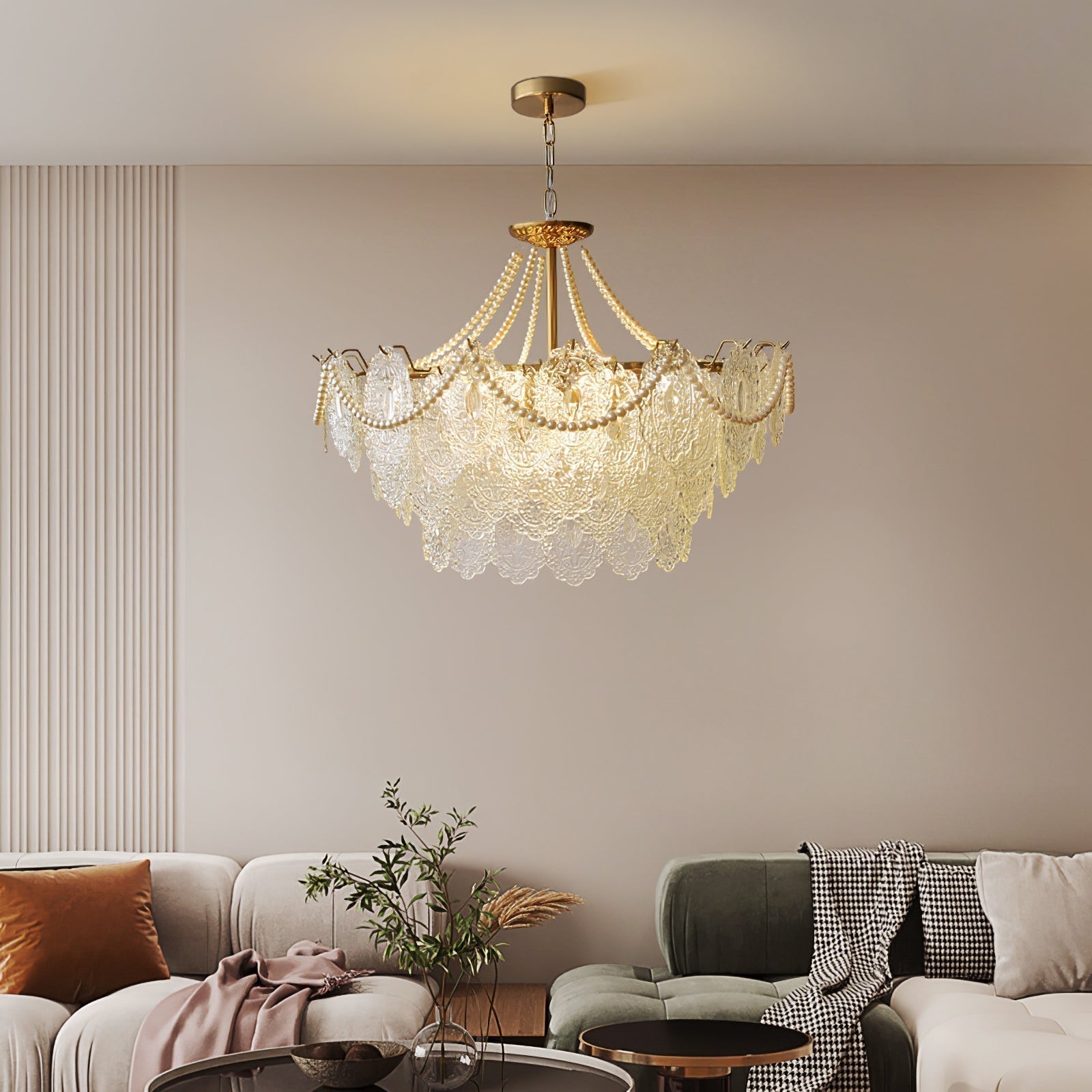 Modern Gold Pearl Glass Chandelier Luxury Globe Pendant Ceiling Light