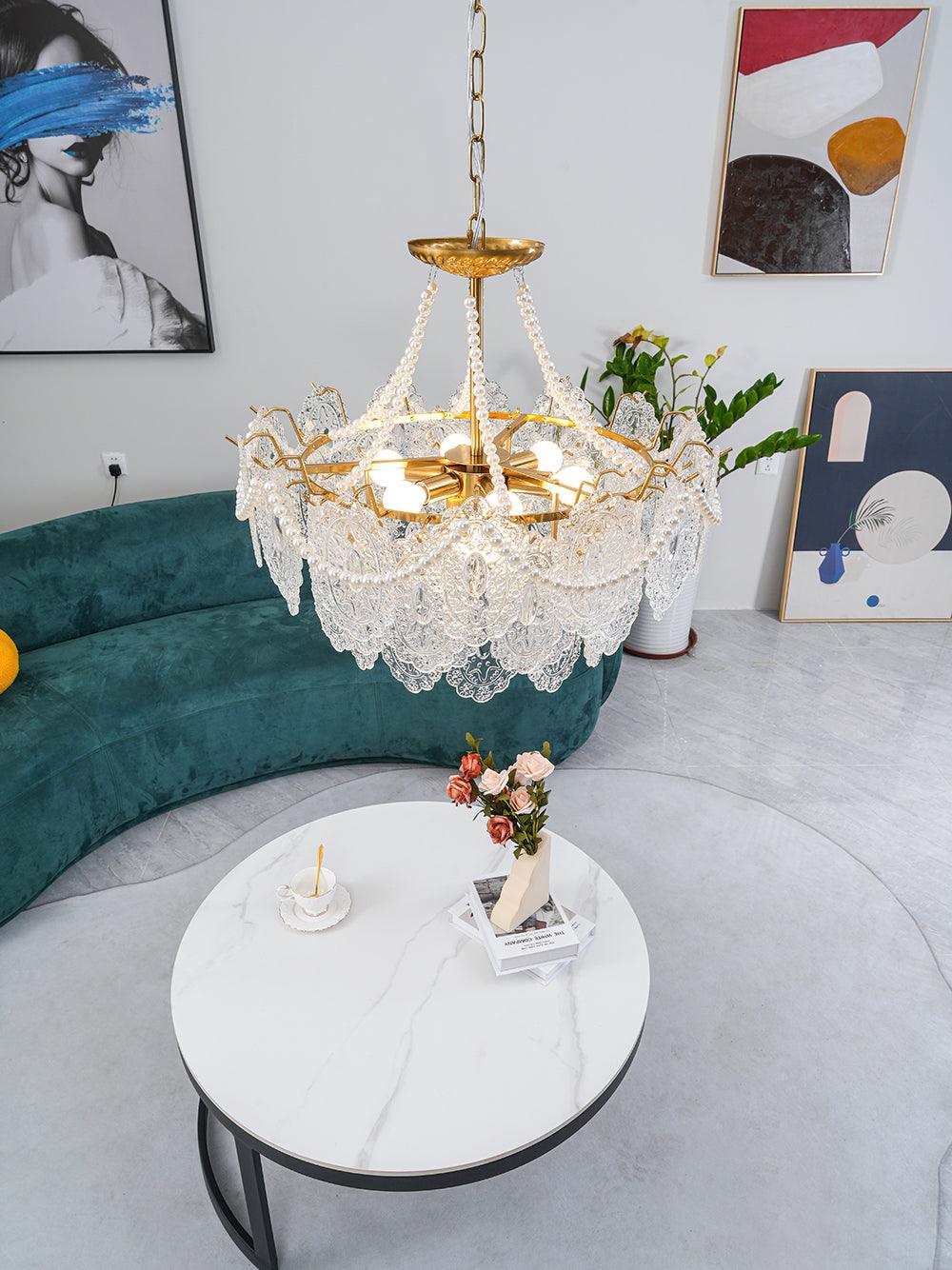 Modern Gold Pearl Glass Chandelier Luxury Globe Pendant Ceiling Light