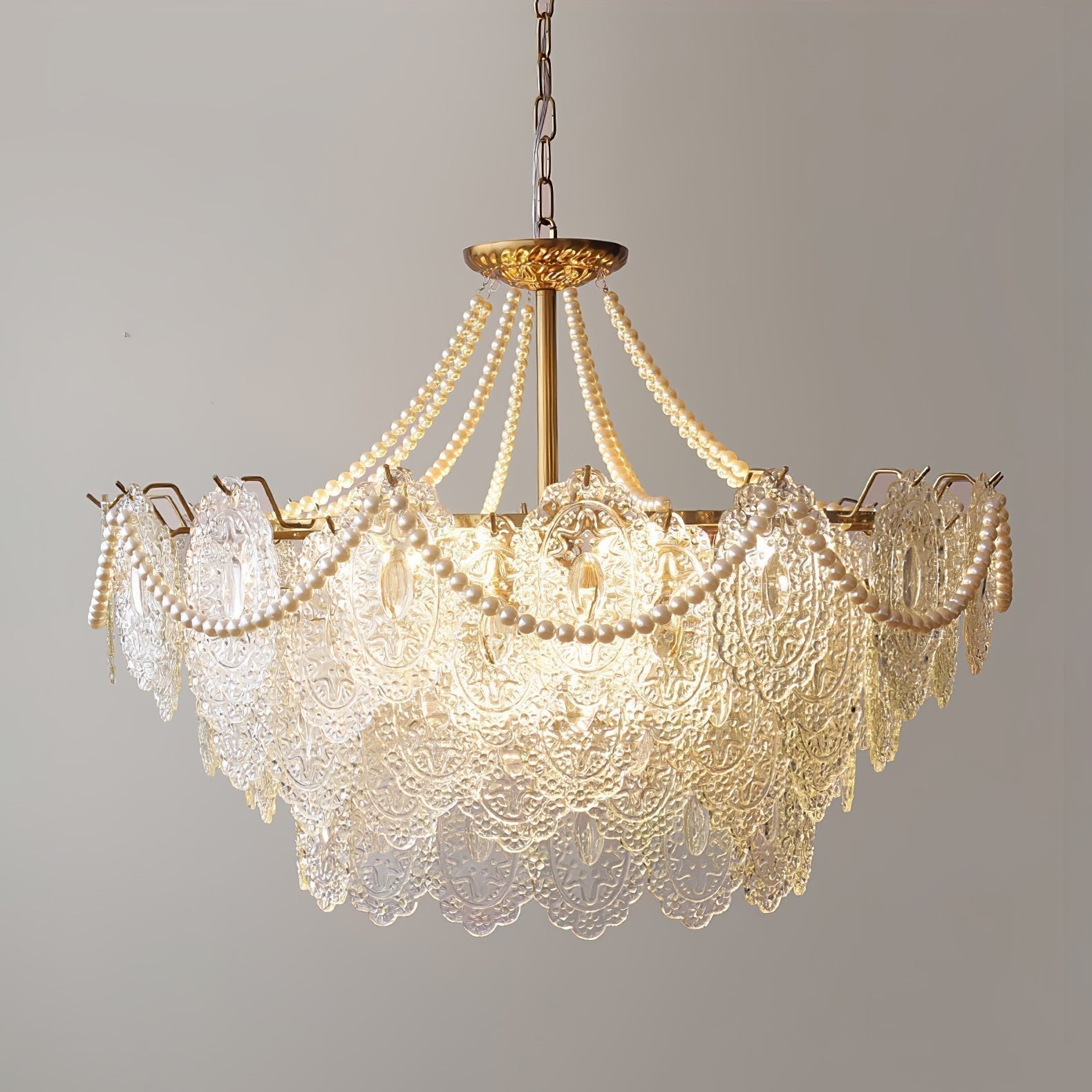 Modern Gold Pearl Glass Chandelier Luxury Globe Pendant Ceiling Light