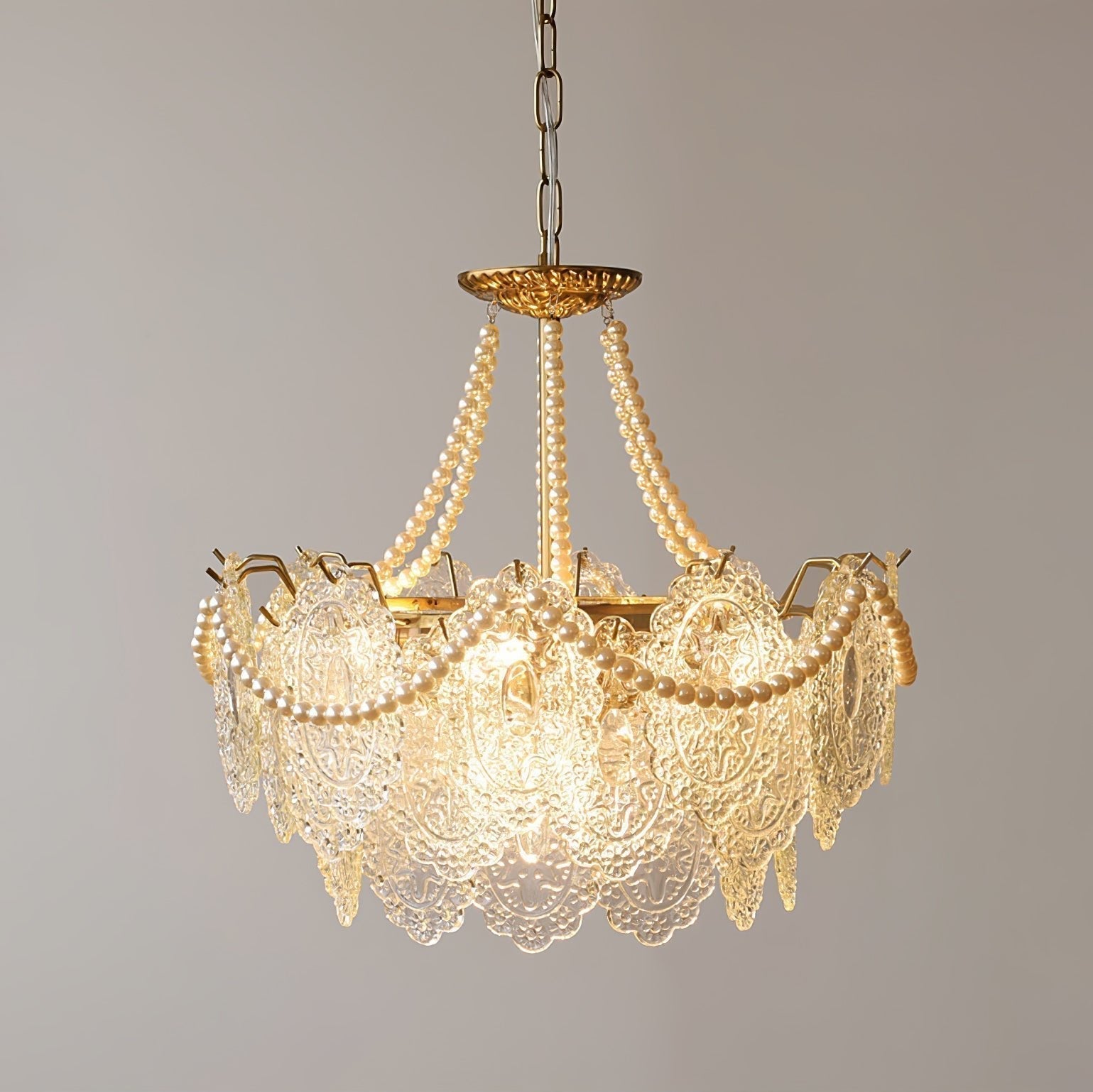Modern Gold Pearl Glass Chandelier Luxury Globe Pendant Ceiling Light