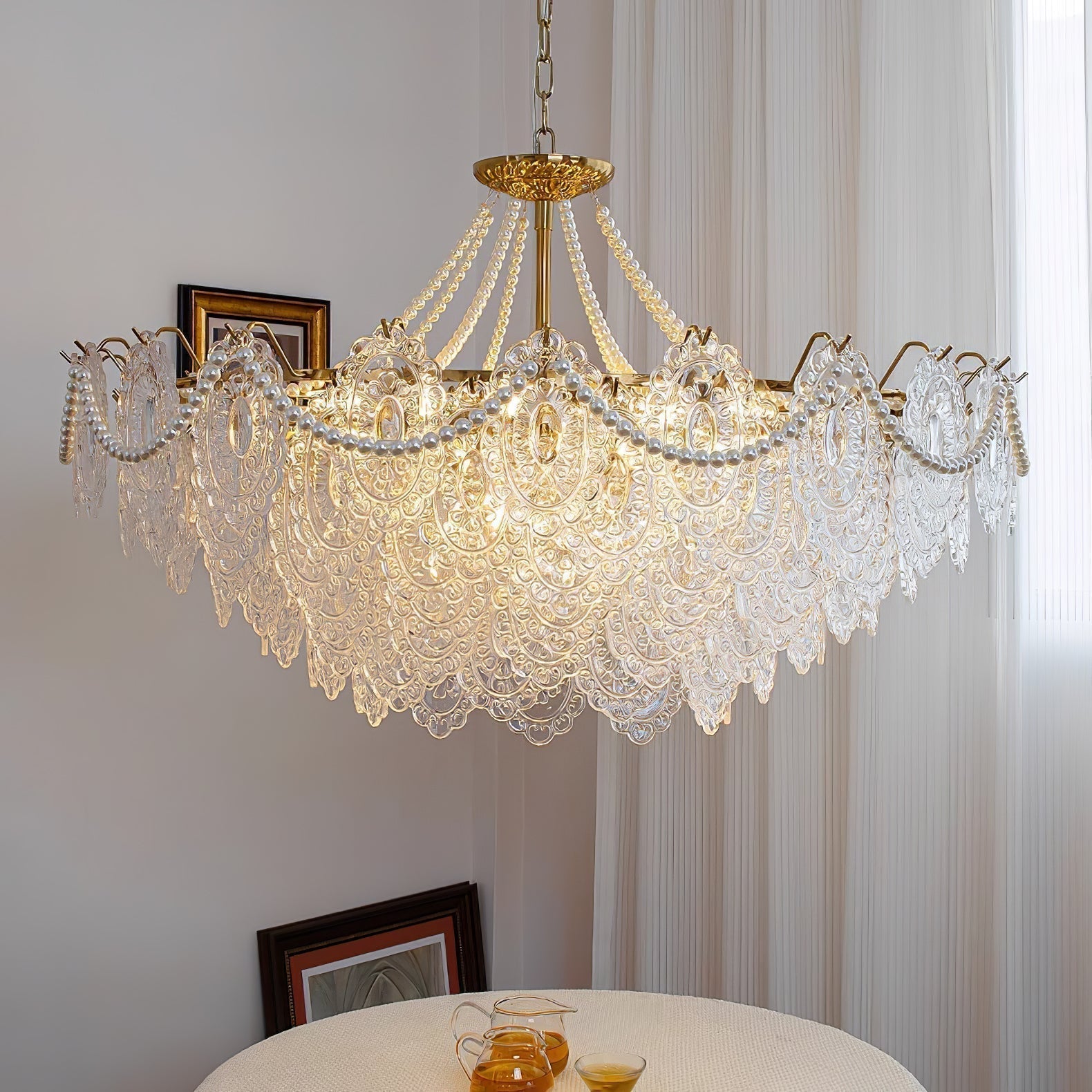 Modern Gold Pearl Glass Chandelier Luxury Globe Pendant Ceiling Light