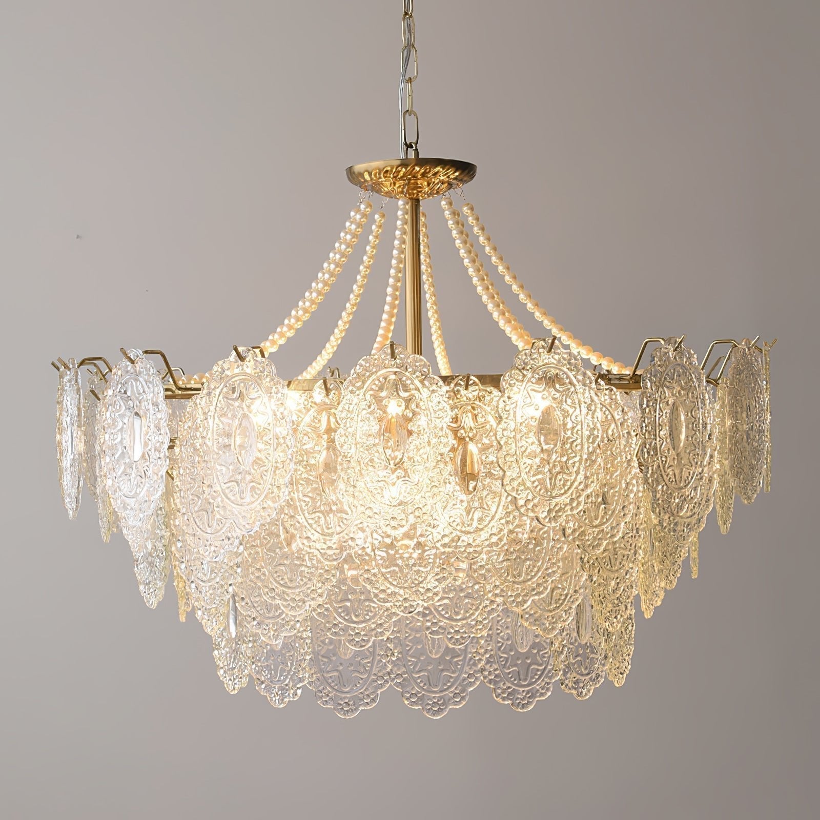 Modern Gold Pearl Glass Chandelier Luxury Globe Pendant Ceiling Light