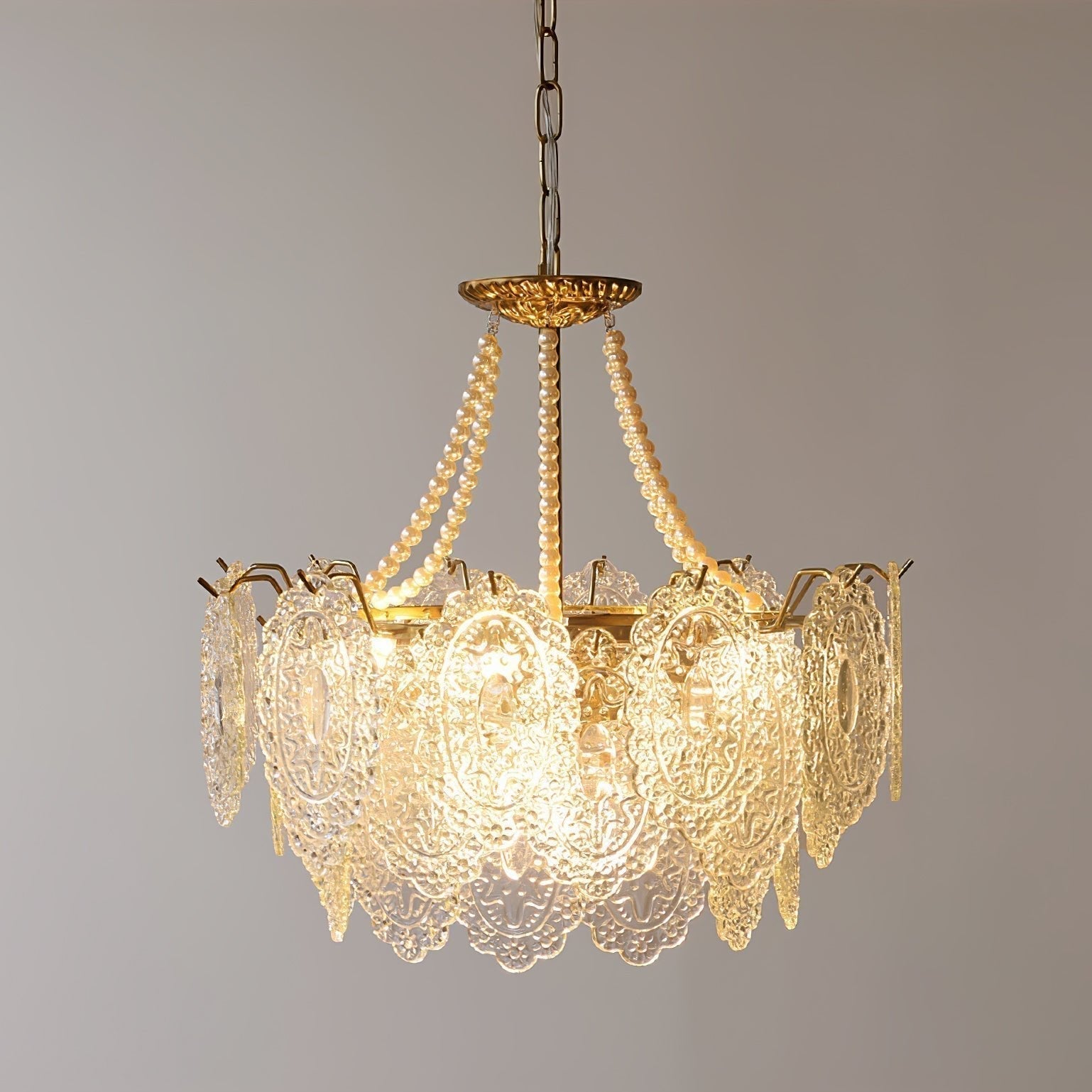 Modern Gold Pearl Glass Chandelier Luxury Globe Pendant Ceiling Light