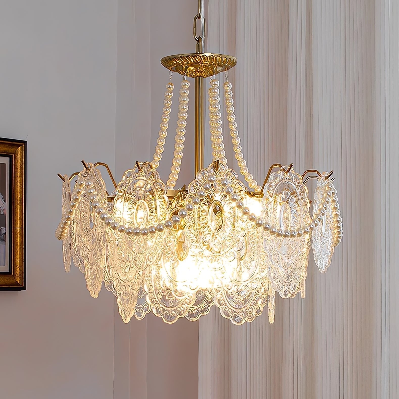 Modern Gold Pearl Glass Chandelier Luxury Globe Pendant Ceiling Light