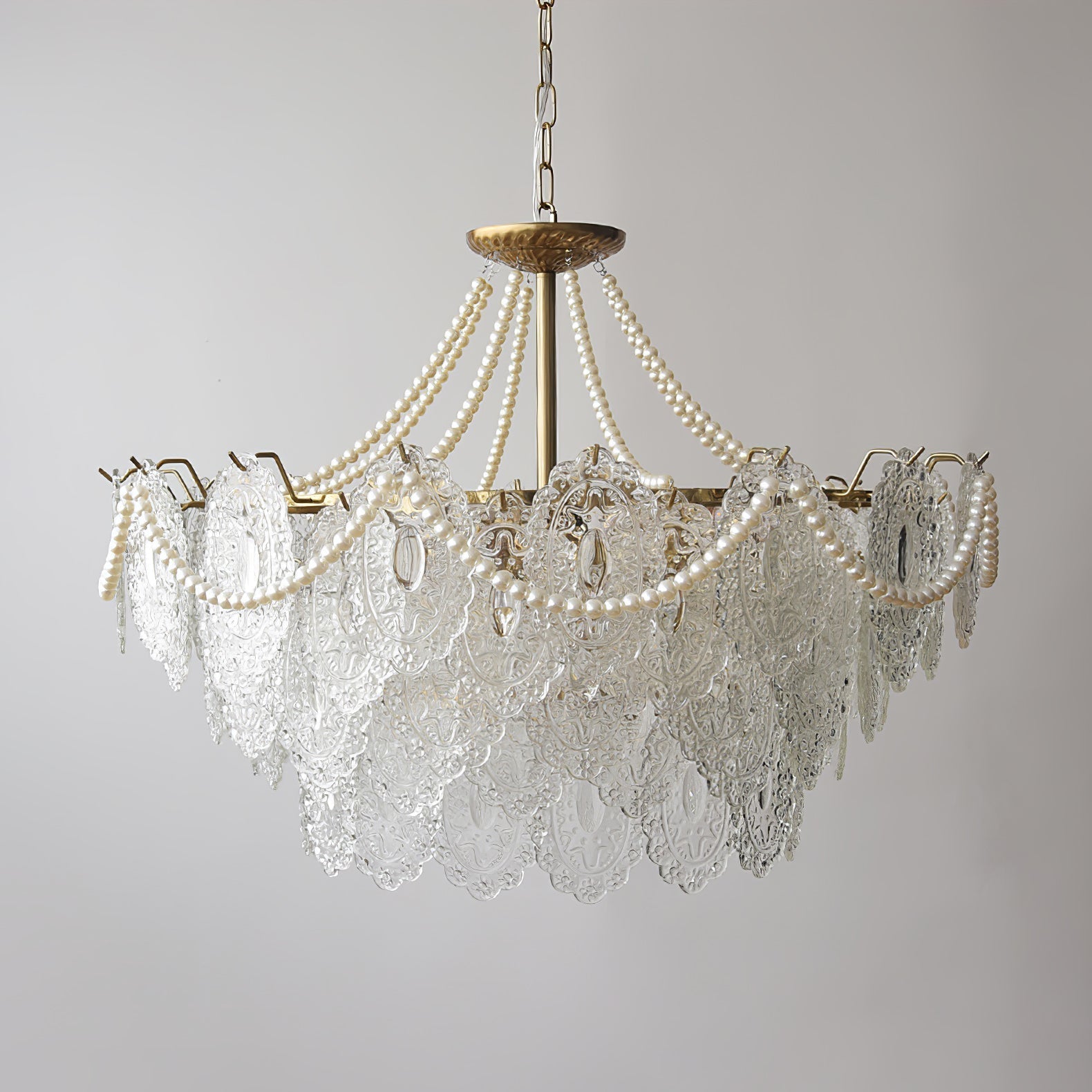 Modern Gold Pearl Glass Chandelier Luxury Globe Pendant Ceiling Light