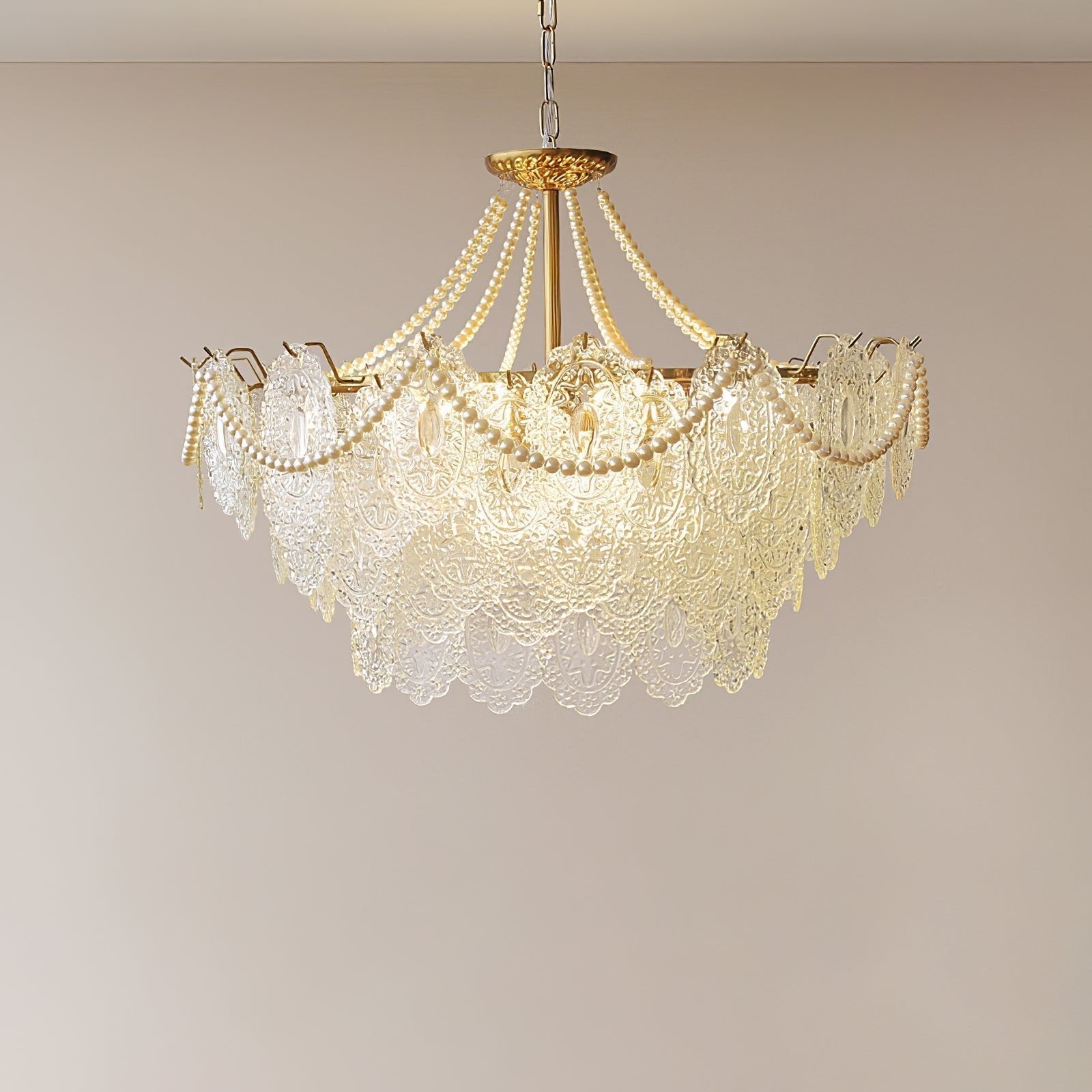 Modern Gold Pearl Glass Chandelier Luxury Globe Pendant Ceiling Light