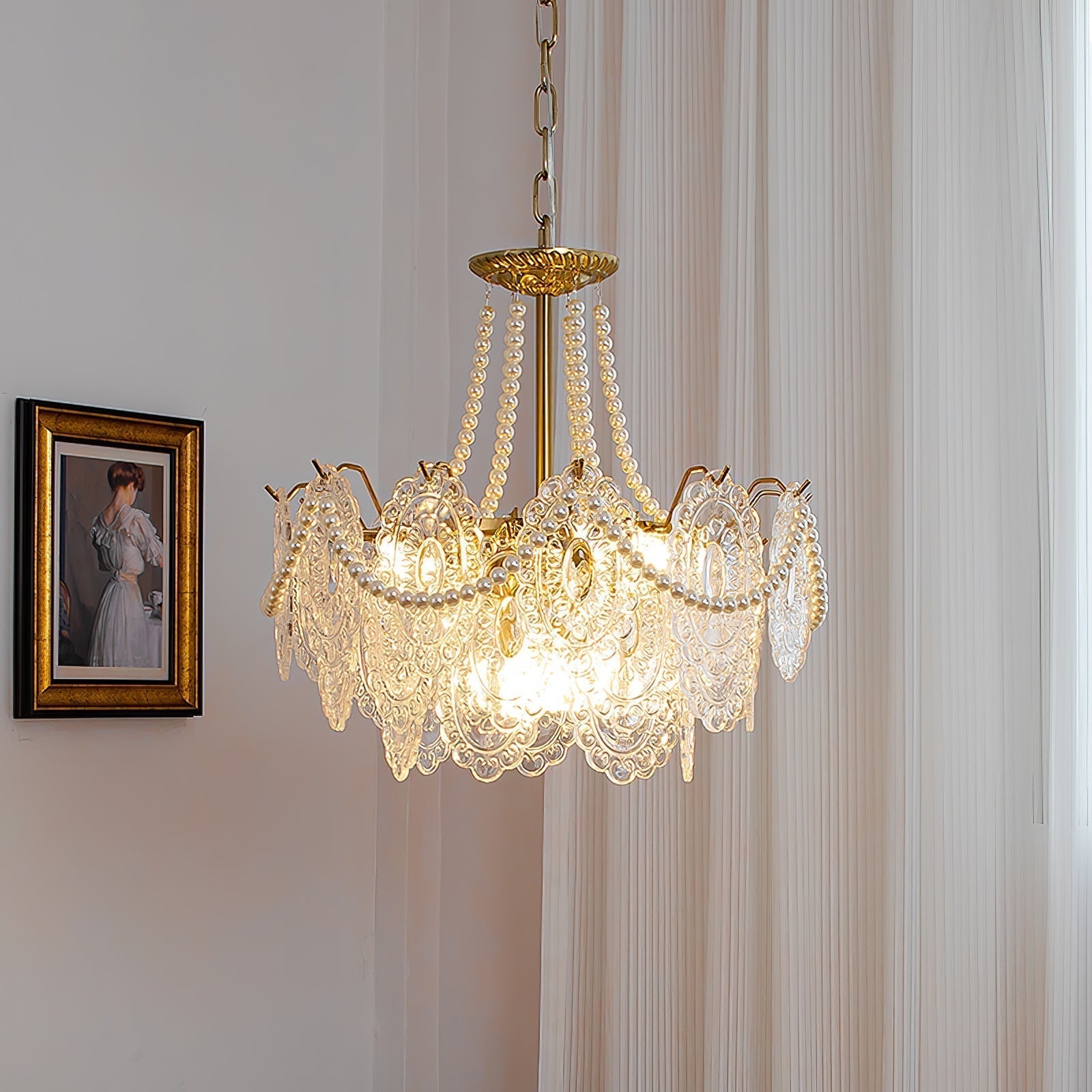Modern Gold Pearl Glass Chandelier Luxury Globe Pendant Ceiling Light