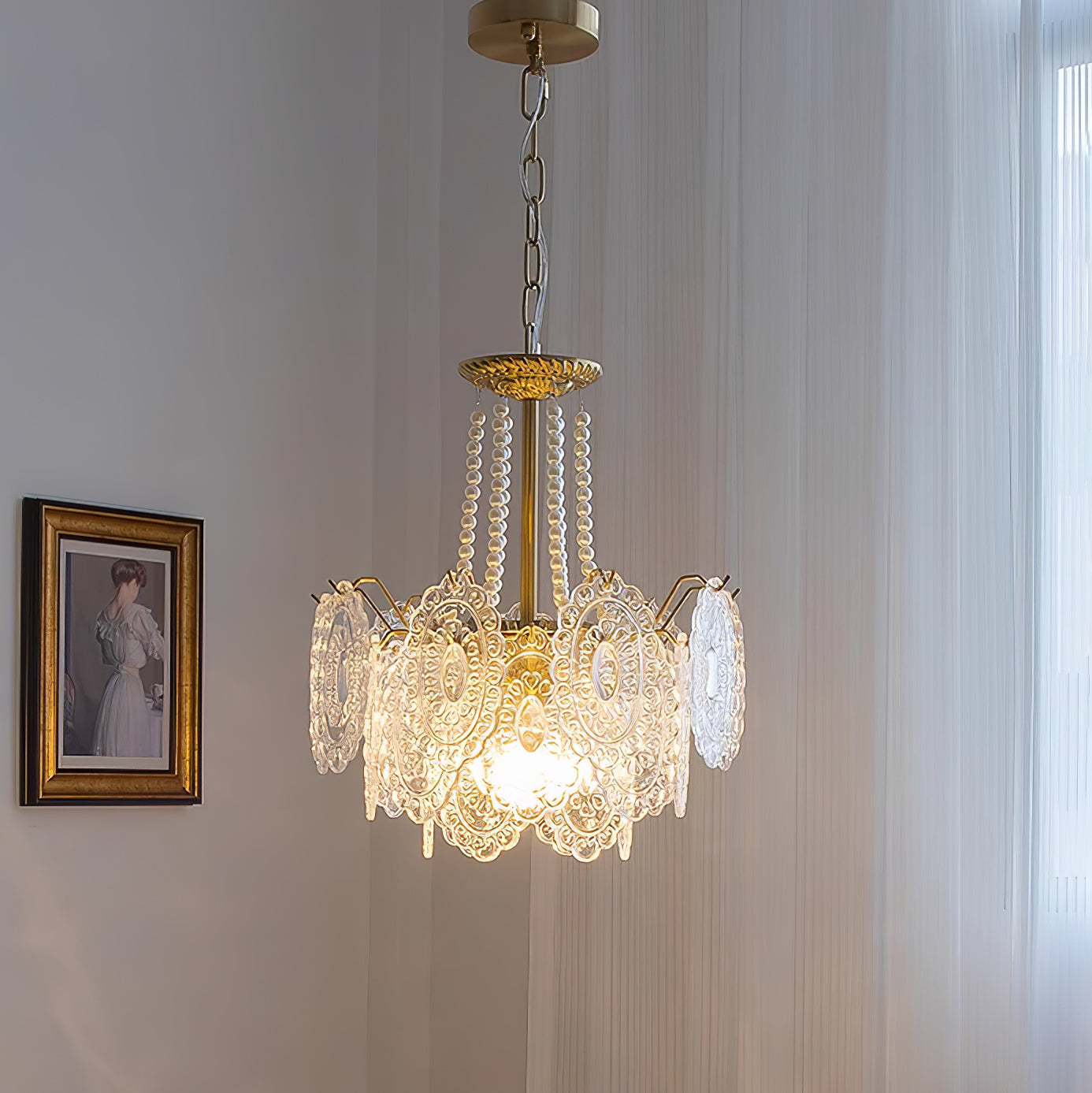 Modern Gold Pearl Glass Chandelier Luxury Globe Pendant Ceiling Light