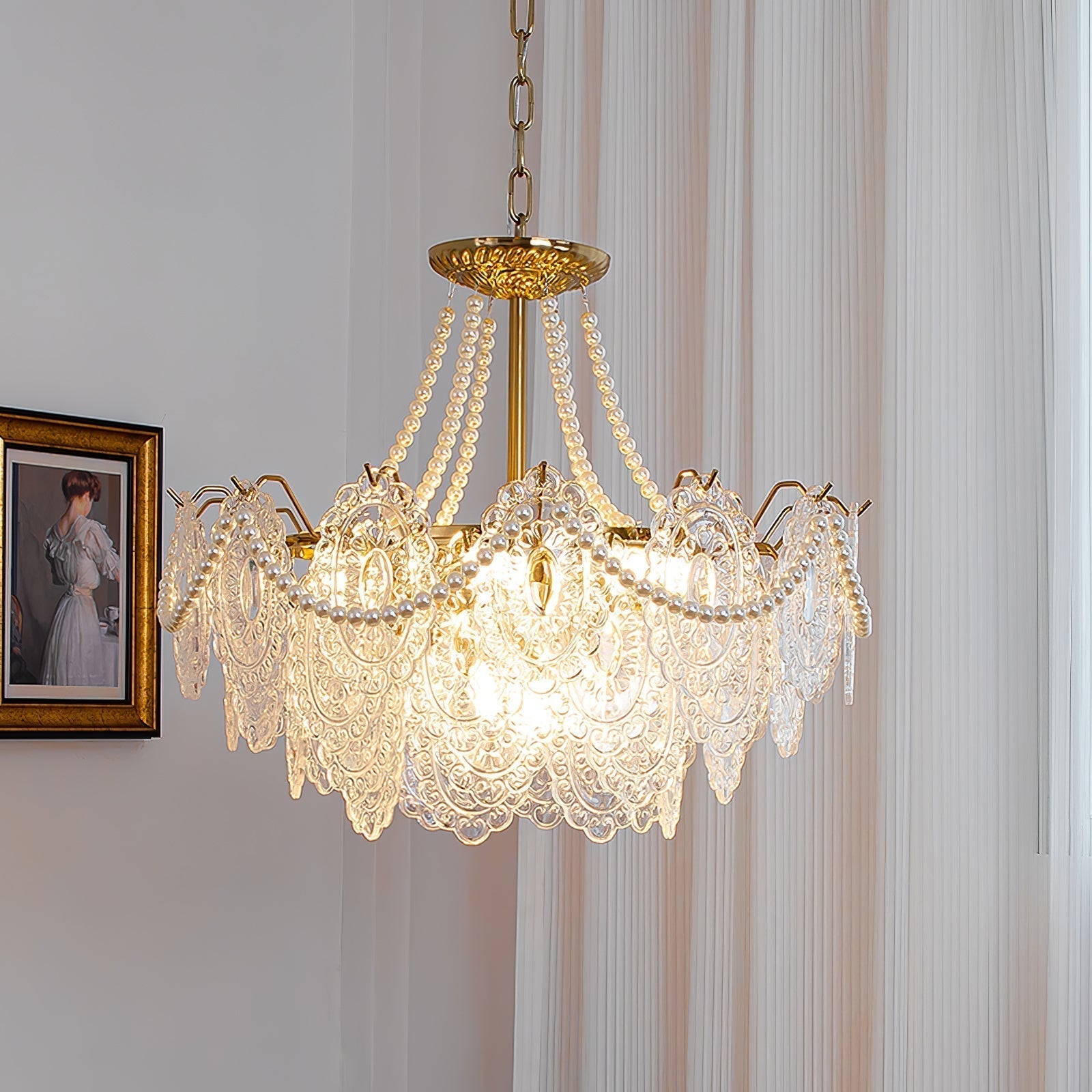 Modern Gold Pearl Glass Chandelier Luxury Globe Pendant Ceiling Light