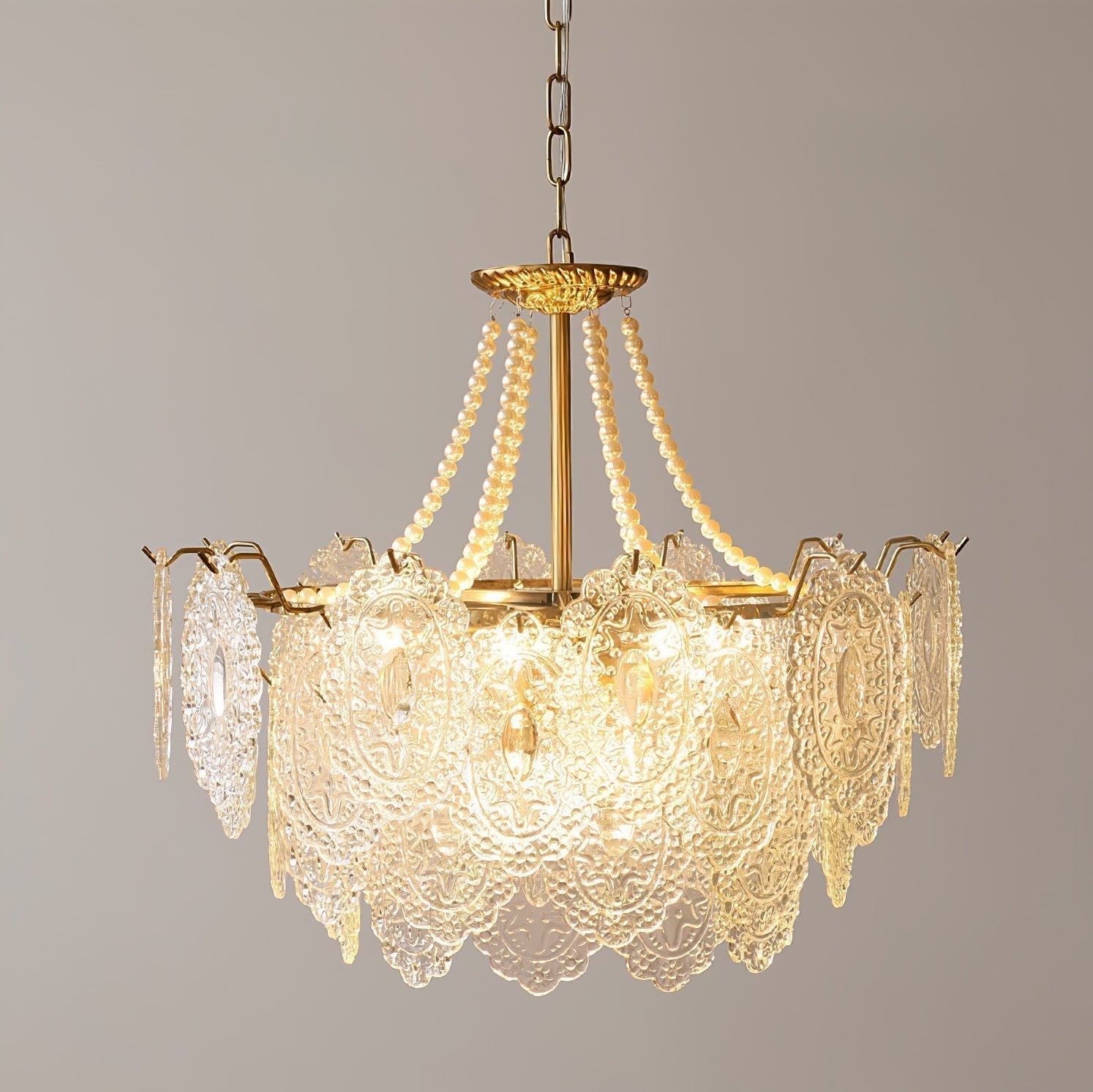 Modern Gold Pearl Glass Chandelier Luxury Globe Pendant Ceiling Light