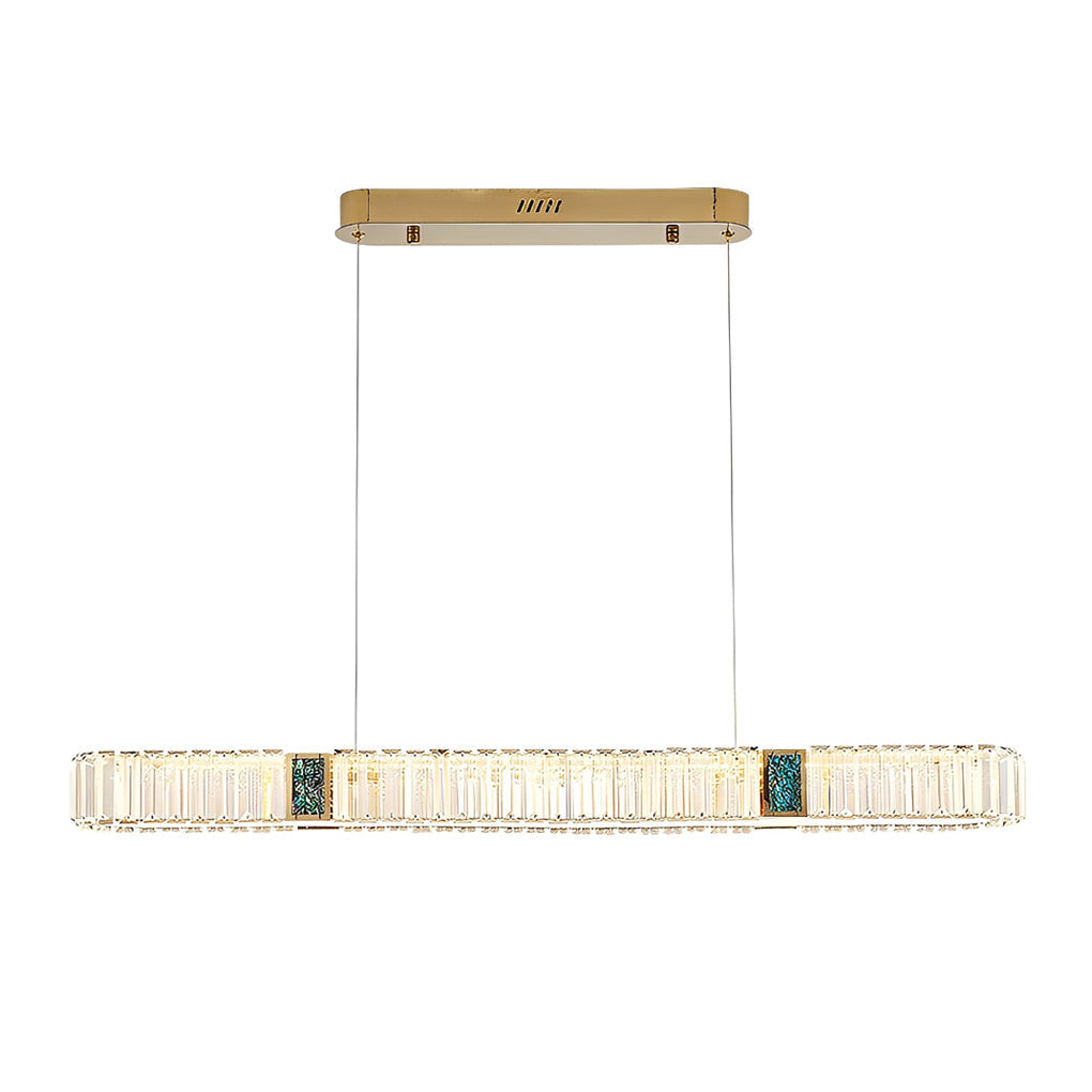 Modern Gold Rectangular Crystal Chandelier Dimmable Linear LED Pendant Light for Dining Room Kitchen