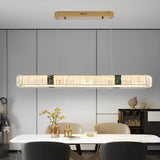 Modern Gold Rectangular Crystal Chandelier Dimmable Linear LED Pendant Light for Dining Room Kitchen