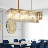Modern Gold Rectangular Crystal Chandelier with 3 Step Dimming LED Light Fixture