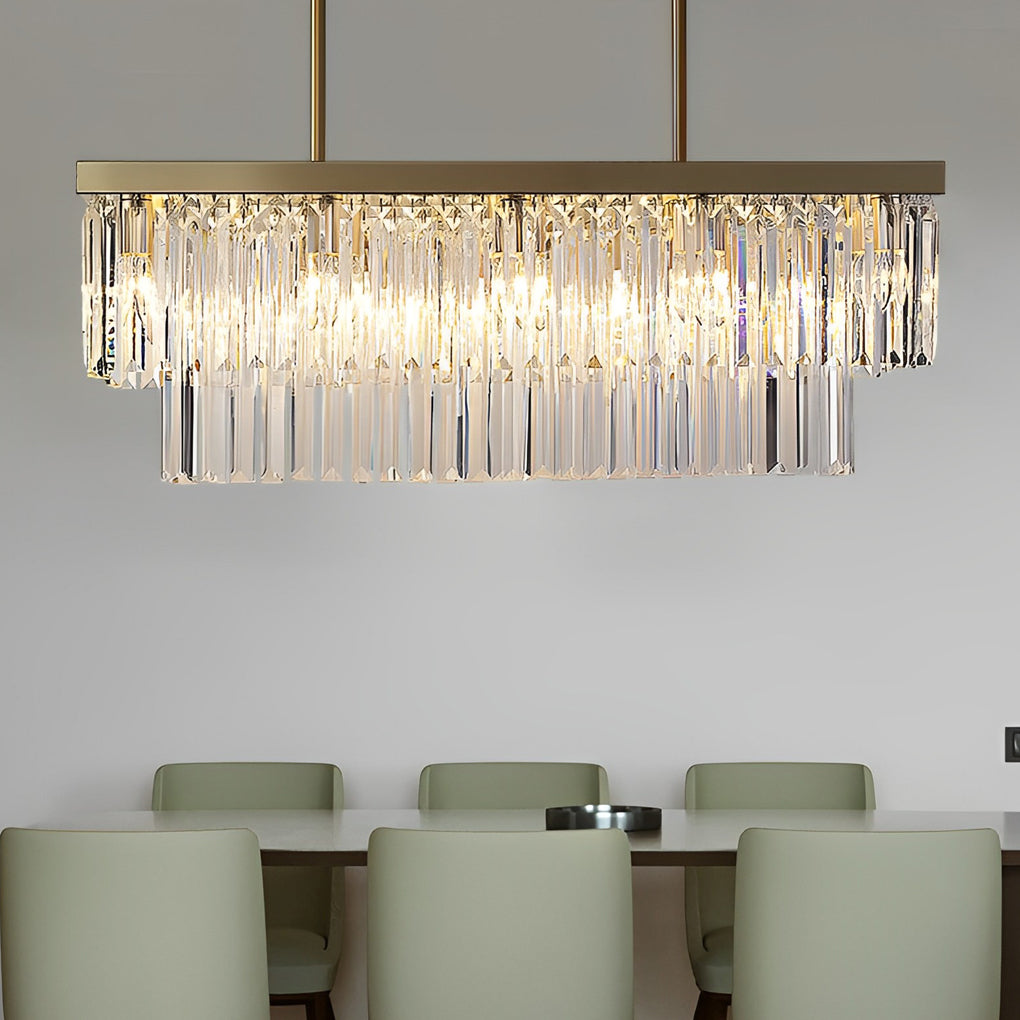 Modern Gold Rectangular Crystal Chandelier with 3 Step Dimming LED Light Fixture