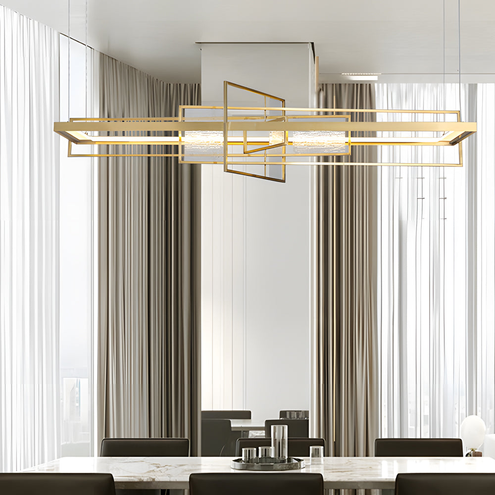 Modern Gold Rectangular LED Chandelier with Glass Accents for Dining Room