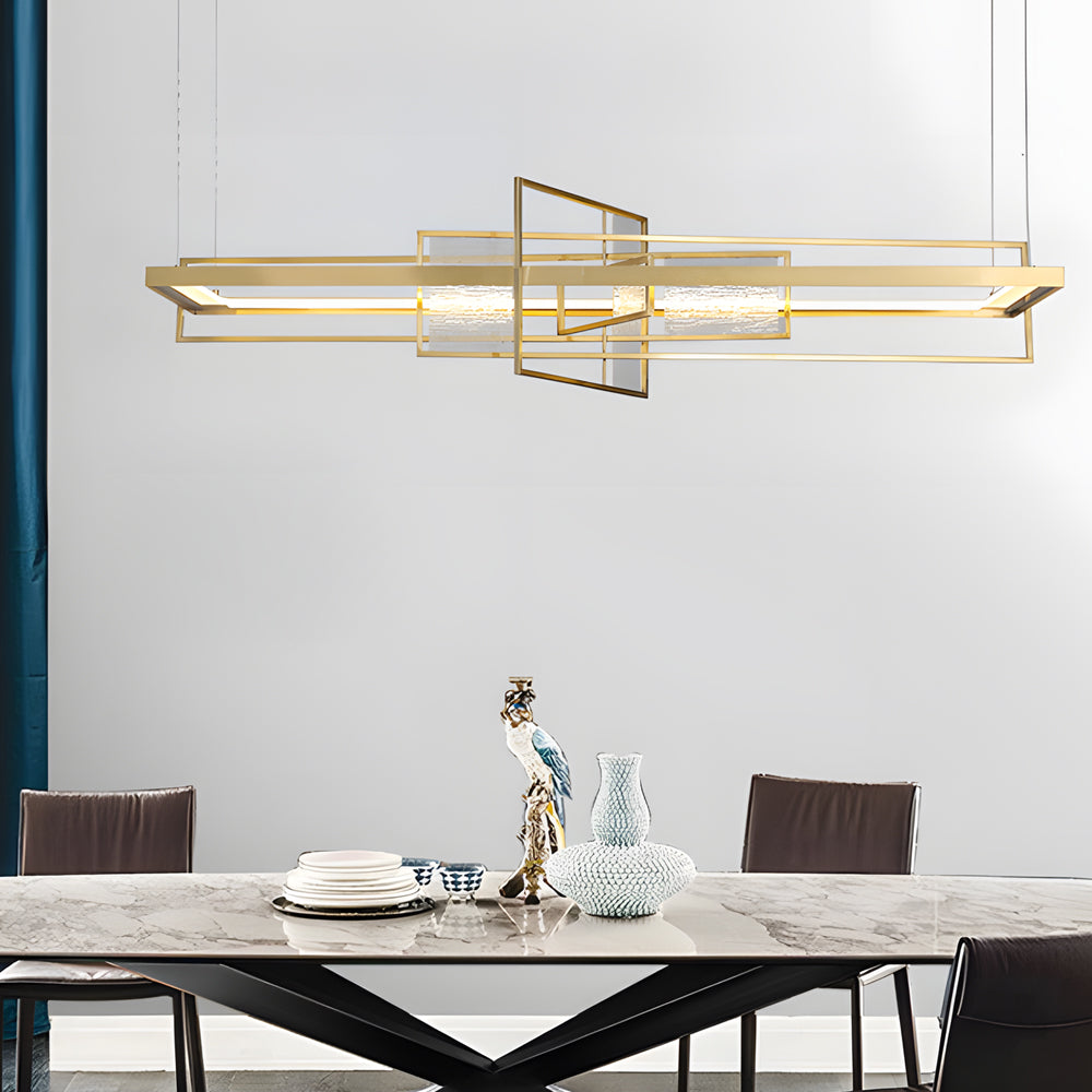 Modern Gold Rectangular LED Chandelier with Glass Accents for Dining Room