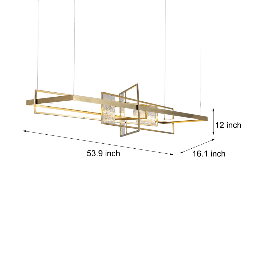 Modern Gold Rectangular LED Chandelier with Glass Accents for Dining Room