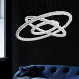 Modern Gold Ring Crystal LED Chandelier Adjustable Hanging Ceiling Pendant Light