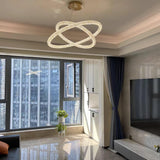 Modern Gold Ring Crystal LED Chandelier Adjustable Hanging Ceiling Pendant Light