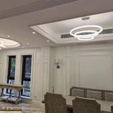 Modern Gold Ring Crystal LED Chandelier Adjustable Hanging Ceiling Pendant Light