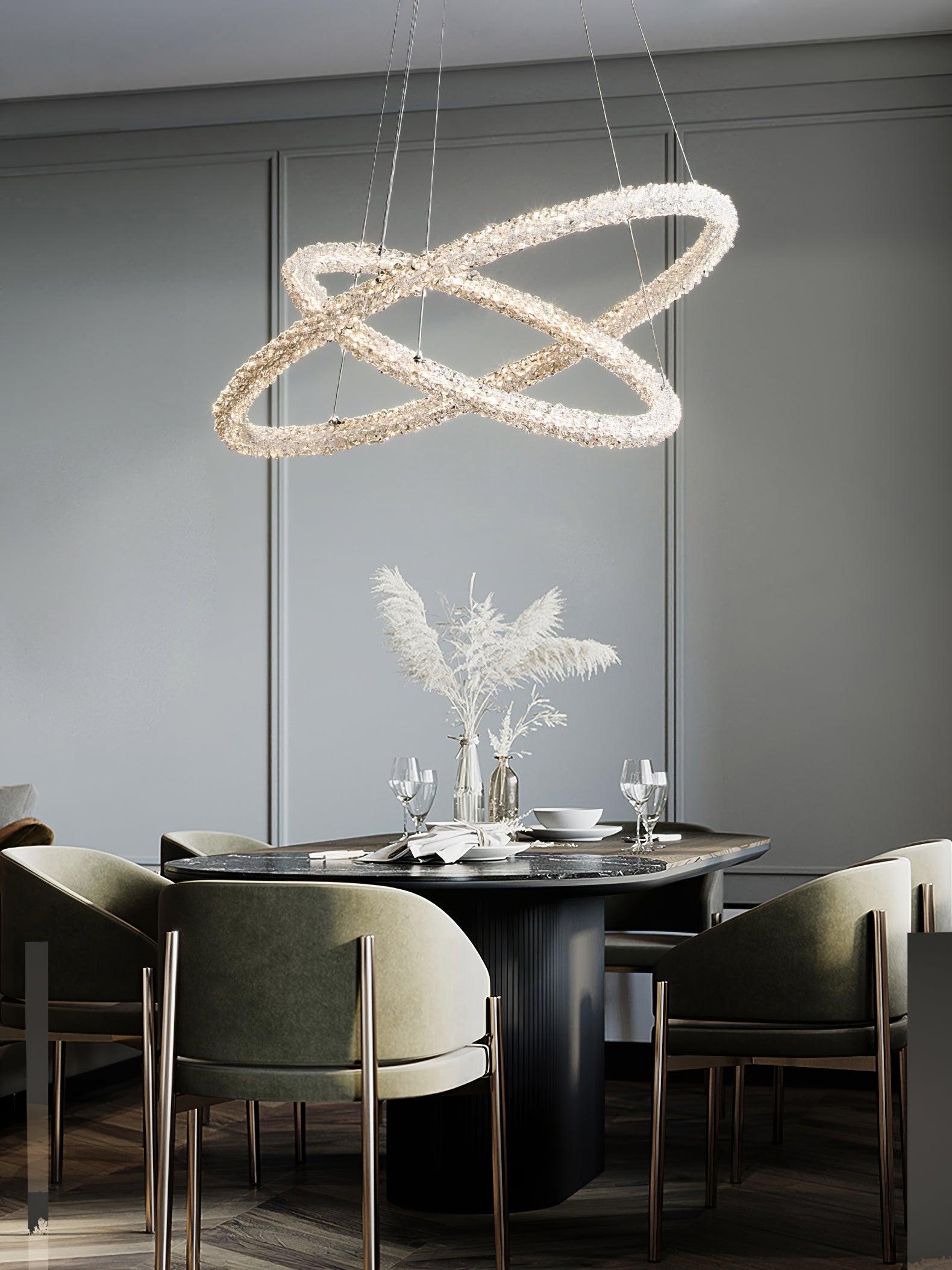 Modern Gold Ring Crystal LED Chandelier Adjustable Hanging Ceiling Pendant Light