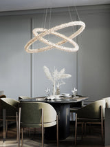 Modern Gold Ring Crystal LED Chandelier Adjustable Hanging Ceiling Pendant Light