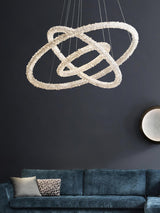 Modern Gold Ring Crystal LED Chandelier Adjustable Hanging Ceiling Pendant Light