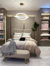 Modern Gold Ring Crystal LED Chandelier Adjustable Hanging Ceiling Pendant Light