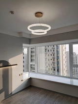 Modern Gold Ring Crystal LED Chandelier Adjustable Hanging Ceiling Pendant Light