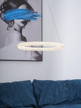 Modern Gold Ring Crystal LED Chandelier Adjustable Hanging Ceiling Pendant Light