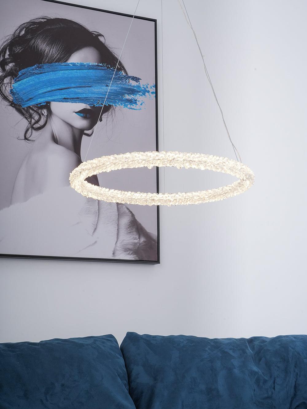 Modern Gold Ring Crystal LED Chandelier Adjustable Hanging Ceiling Pendant Light