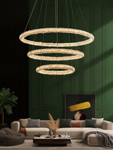 Modern Gold Ring Crystal LED Chandelier Adjustable Hanging Ceiling Pendant Light