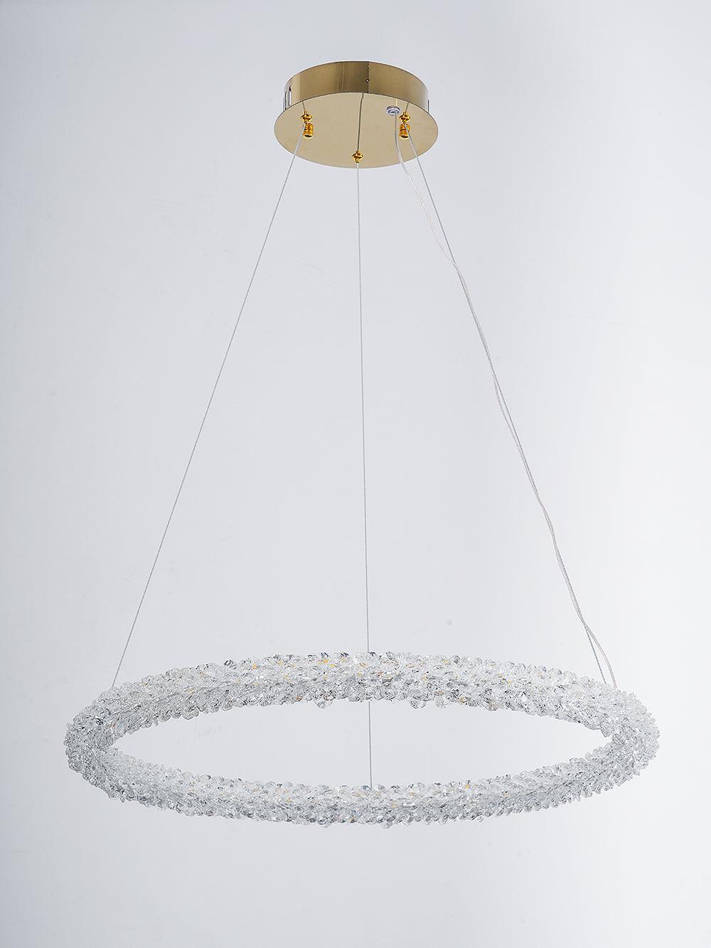 Modern Gold Ring Crystal LED Chandelier Adjustable Hanging Ceiling Pendant Light