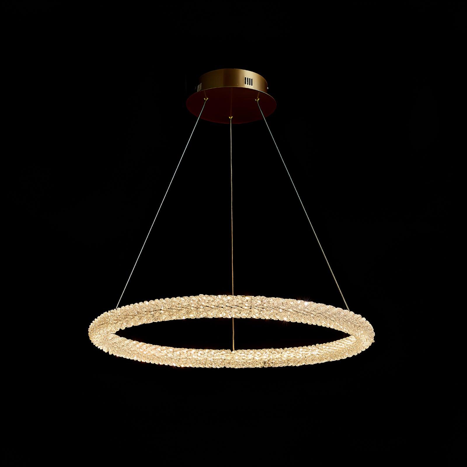 Modern Gold Ring Crystal LED Chandelier Adjustable Hanging Ceiling Pendant Light