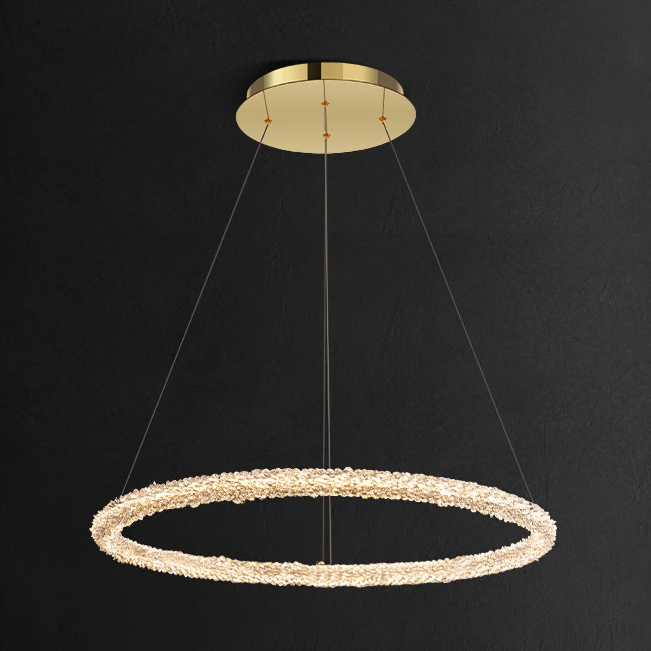 Modern Gold Ring Crystal LED Chandelier Adjustable Hanging Ceiling Pendant Light