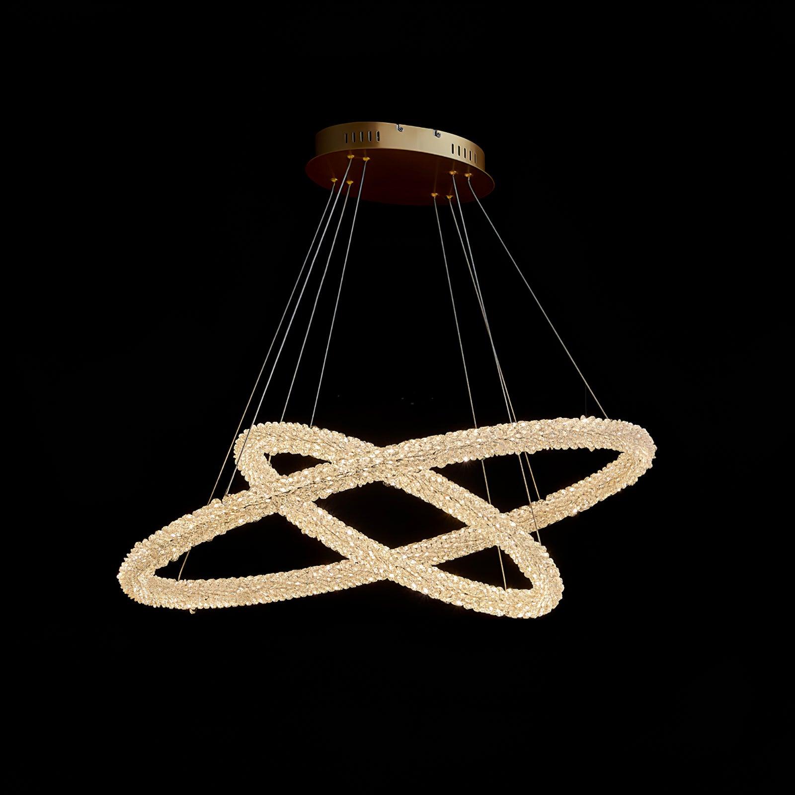 Modern Gold Ring Crystal LED Chandelier Adjustable Hanging Ceiling Pendant Light