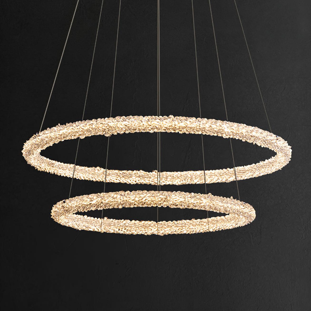 Modern Gold Ring Crystal LED Chandelier Adjustable Hanging Ceiling Pendant Light