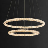Modern Gold Ring Crystal LED Chandelier Adjustable Hanging Ceiling Pendant Light
