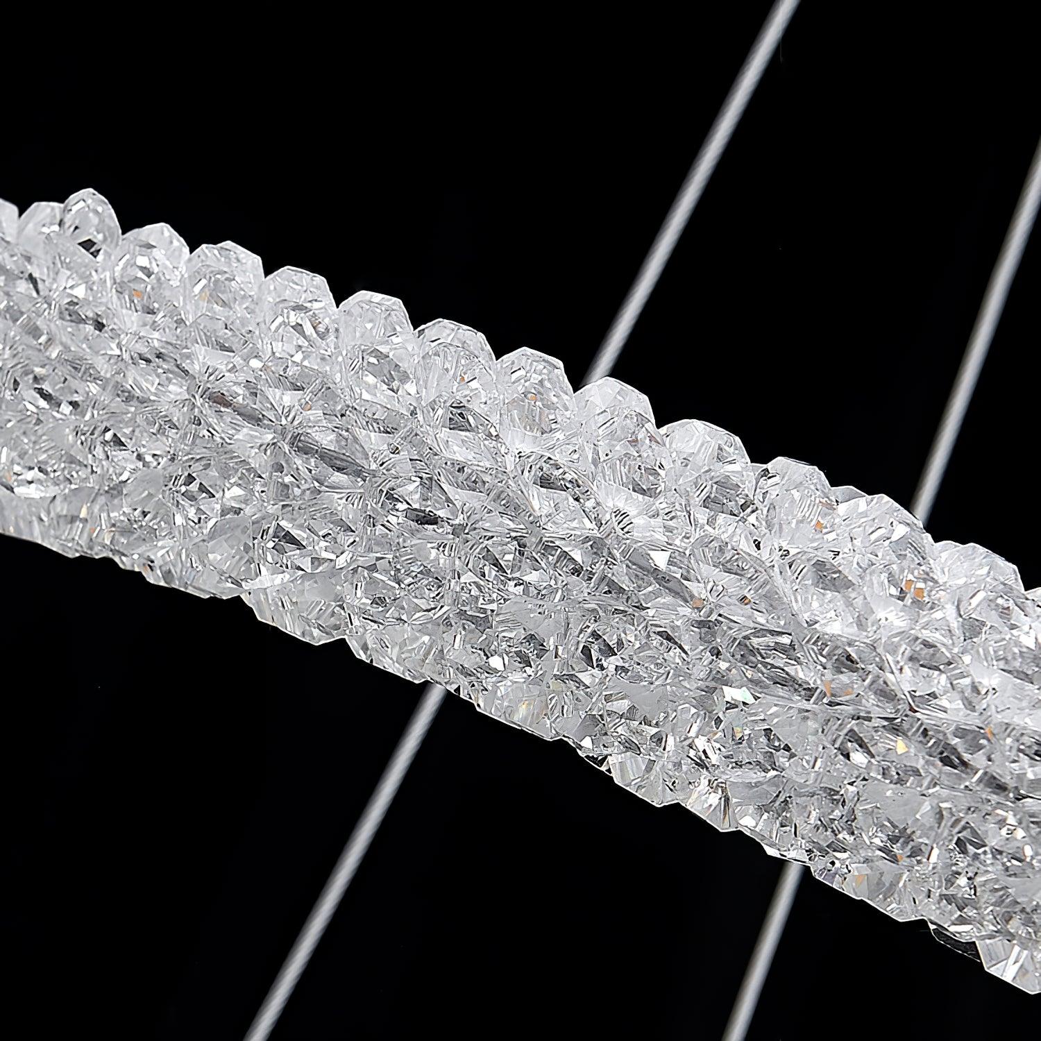 Modern Gold Ring Crystal LED Chandelier Adjustable Hanging Ceiling Pendant Light