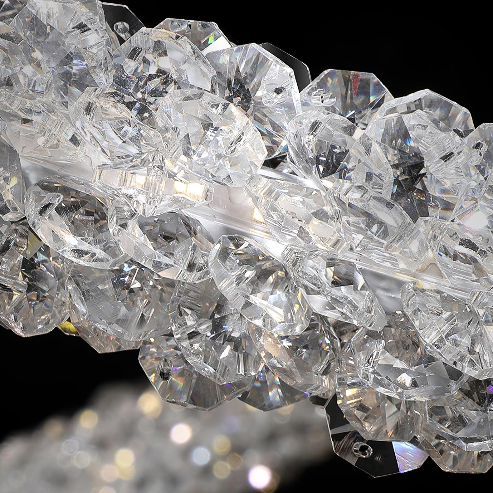 Modern Gold Ring Crystal LED Chandelier Adjustable Hanging Ceiling Pendant Light