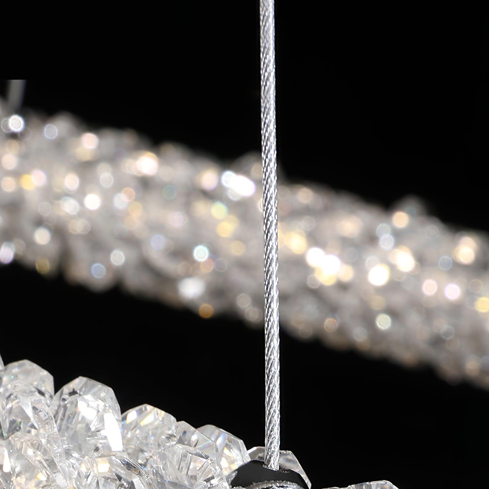 Modern Gold Ring Crystal LED Chandelier Adjustable Hanging Ceiling Pendant Light
