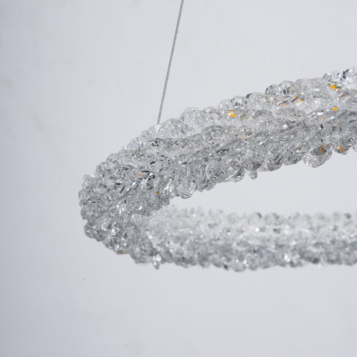 Modern Gold Ring Crystal LED Chandelier Adjustable Hanging Ceiling Pendant Light